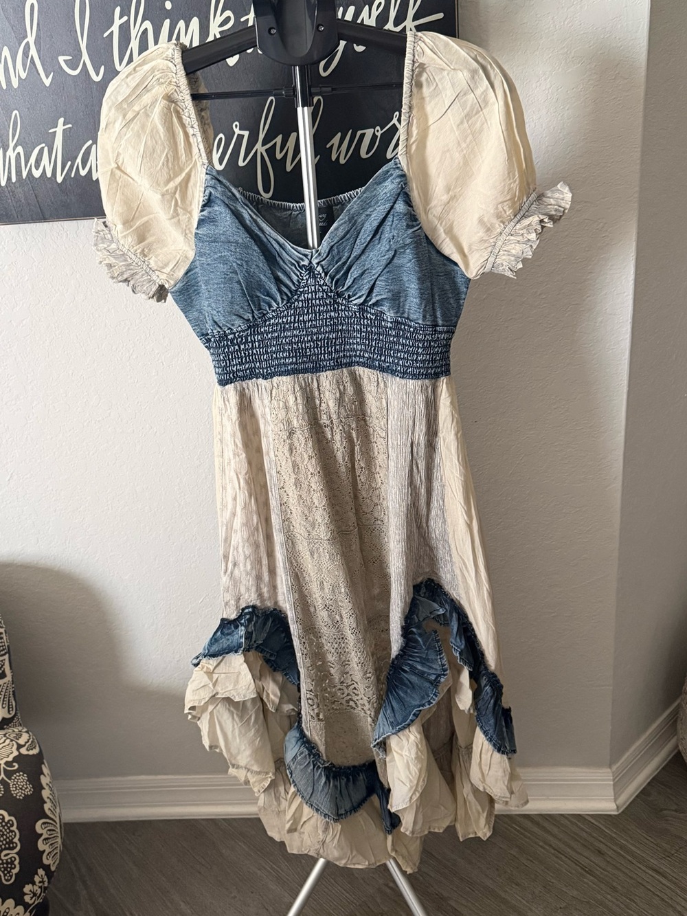 Boho Denim & Mixed Fabric Dress NWT